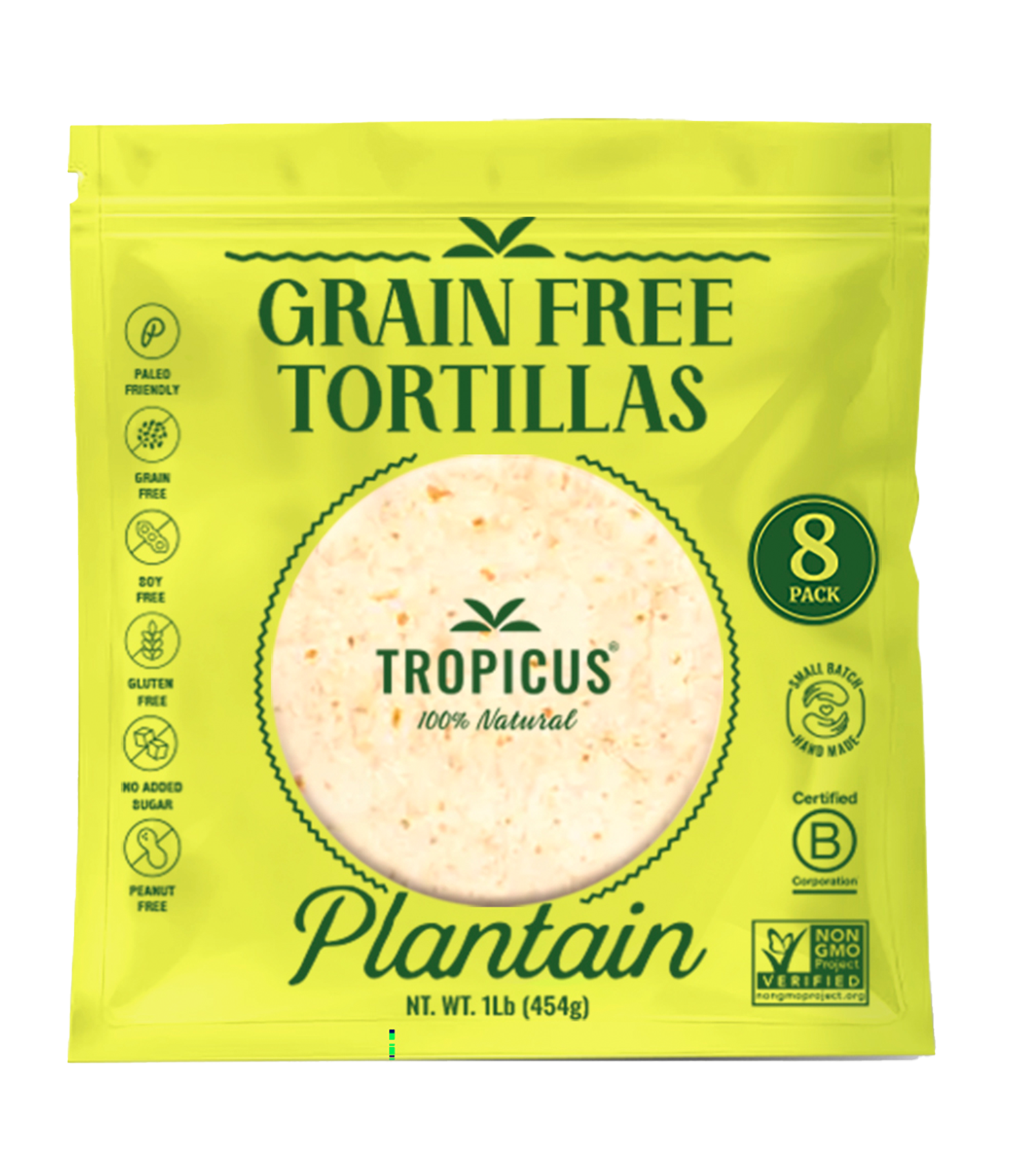 Tortillas de plátano sin granos, bajas en calorías y sin gluten.